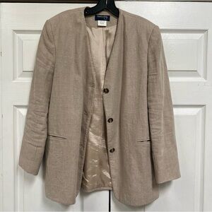 Linen Blazer Women’s Size Medium Tan Pockets